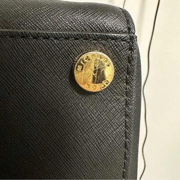 MICHAEL KORS Jet Set Satchel Purse Top Handle - Gold & Black Saffiano Leather - Picture 14 of 15